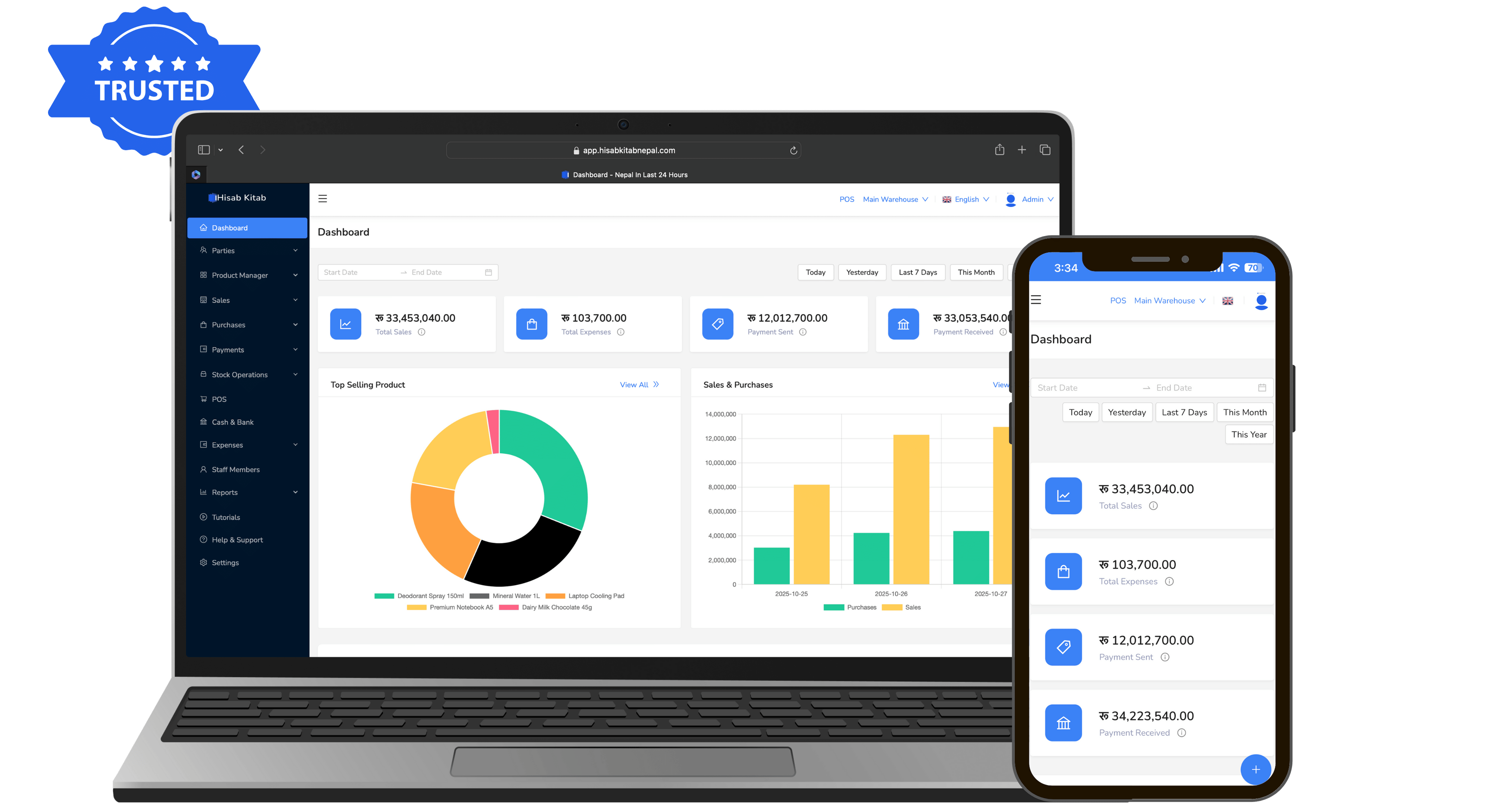 Hisab Kitab App Dashboard - Cloud-Based POS System, Inventory Management, Billing System & Karobar System for businesses in Nepal